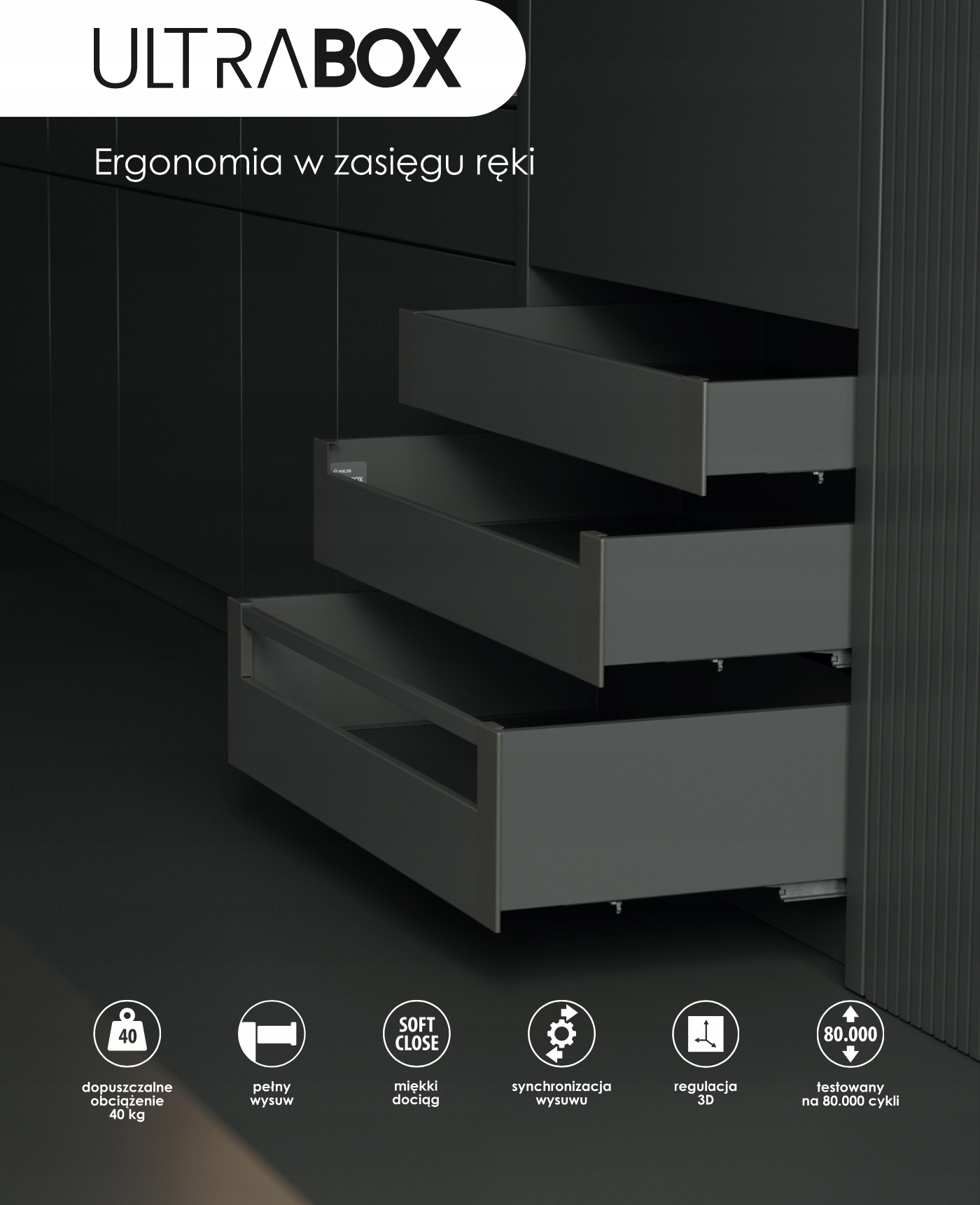 Szuflada Rejs Ultra Box Grafit L-500 H-86 mm TH03.1161.01.924 - obrazek 6